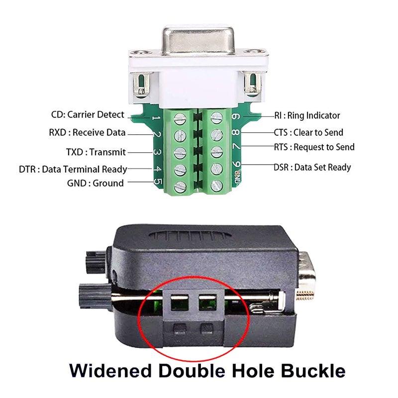 DaFuRui DB9 Male Connectorï¼Œ4Pack DB9 Breakout Connector Solderless RS232 D-SUB DB 9 Male Screw Terminal Block with Case Long Bolts Tail Pipe - Image 4